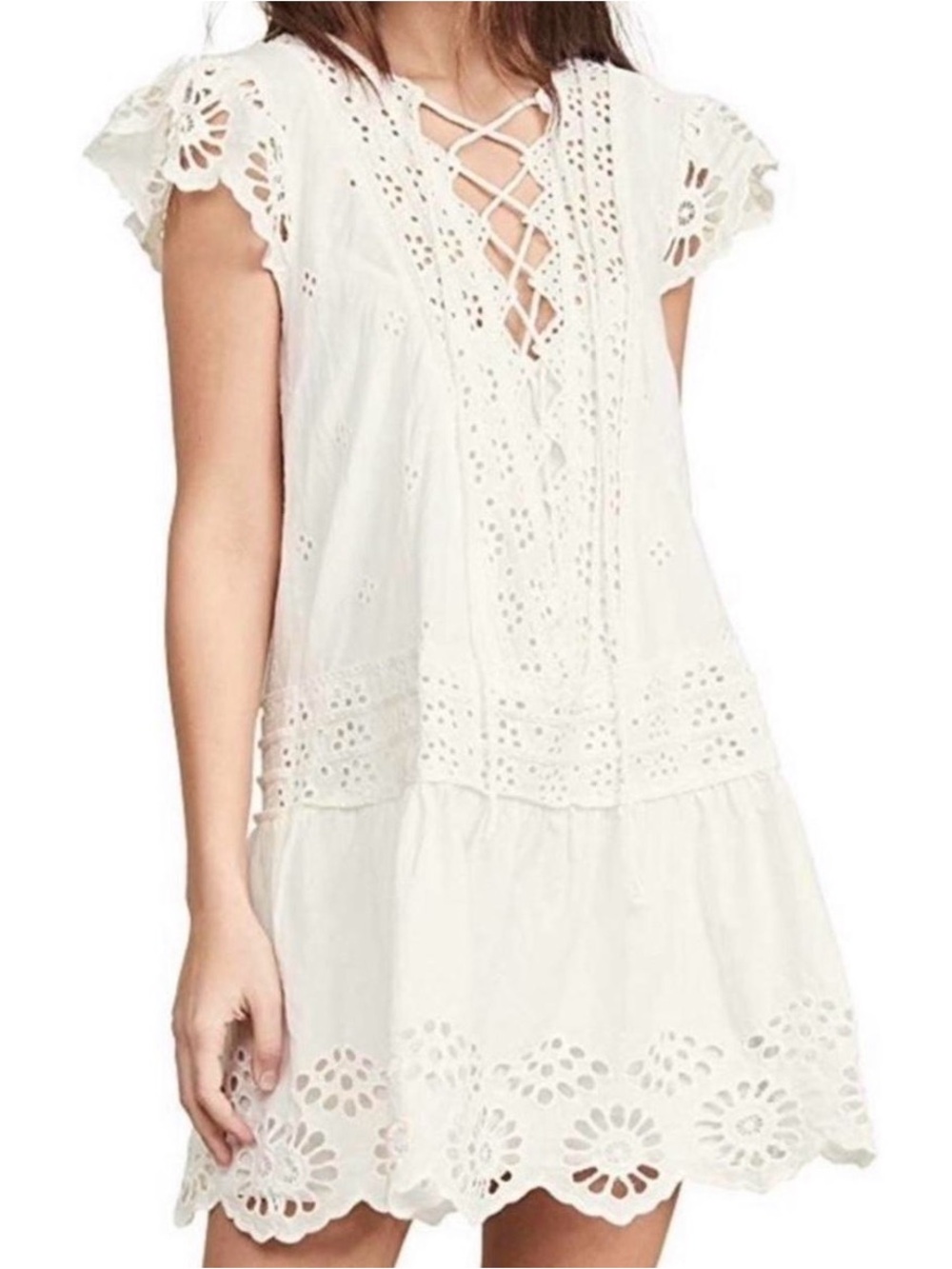 Free People White Eyelet Lace-Up Beach Cover-Up